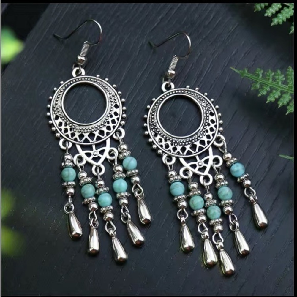 Southwest Style Turquoise Dreamcatcher Earrings